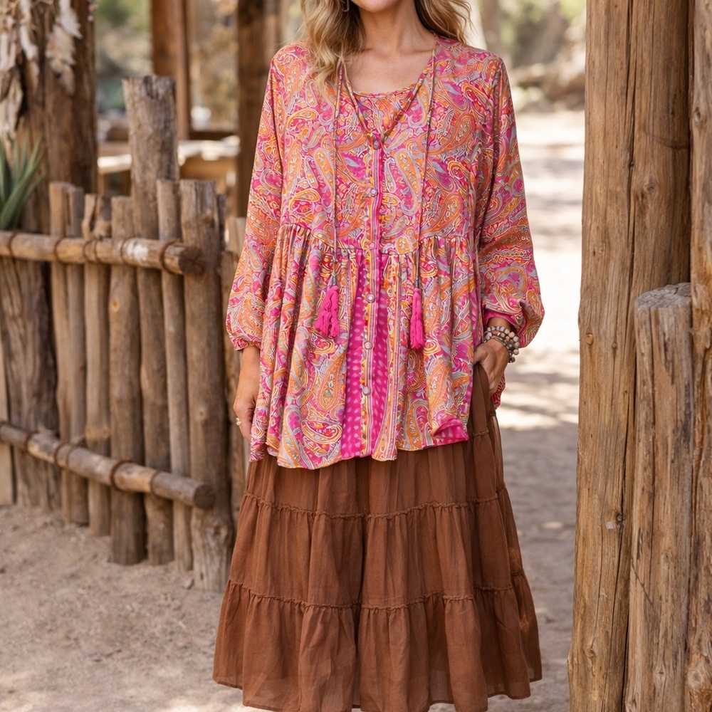 Kathmandu Pink and Orange Paisley Blouse